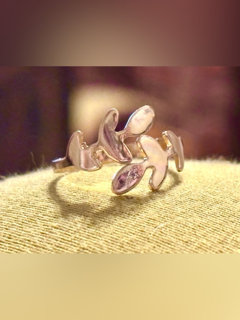 Gold plated Leaf Motif Adjustable Ring - Women's Jewelry size 7